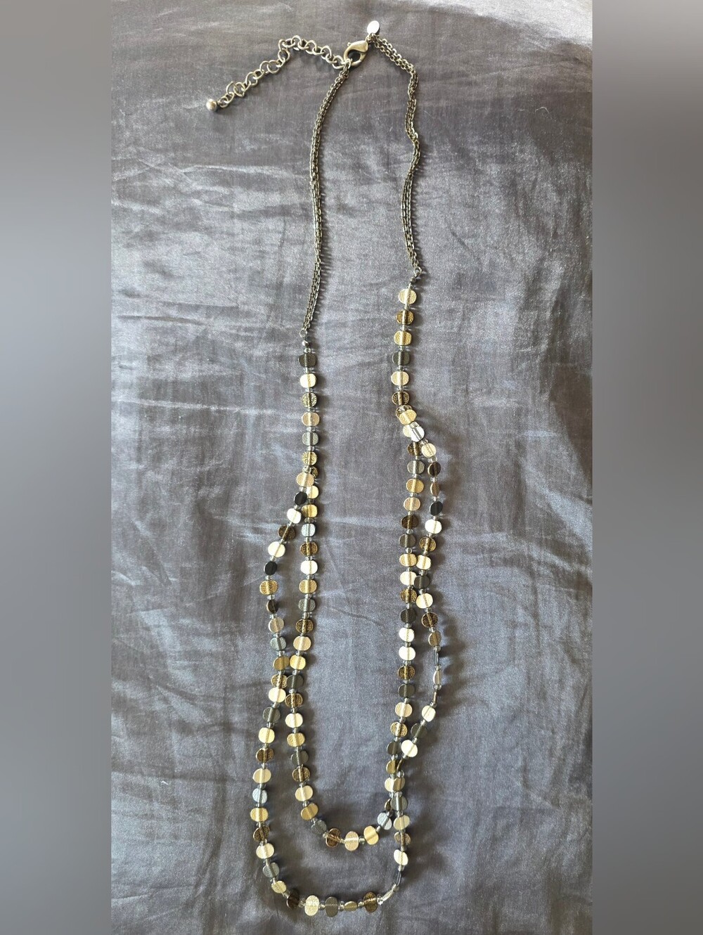 Chico's textured coin disc layered necklace multi-tone Long Chain